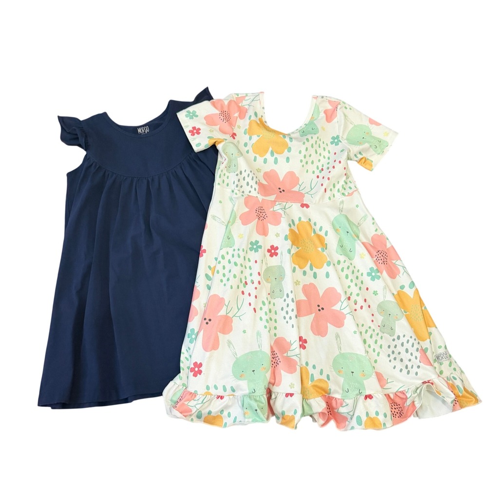 Merce and Me Girls 8 Dress Bundle Navy Flutter Sleeve & Floral Bunny Print Girly